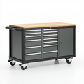 Servante d atelier 120 x 50 x 95 cm en acier gris anthracite avec plateau en bois et roulettes