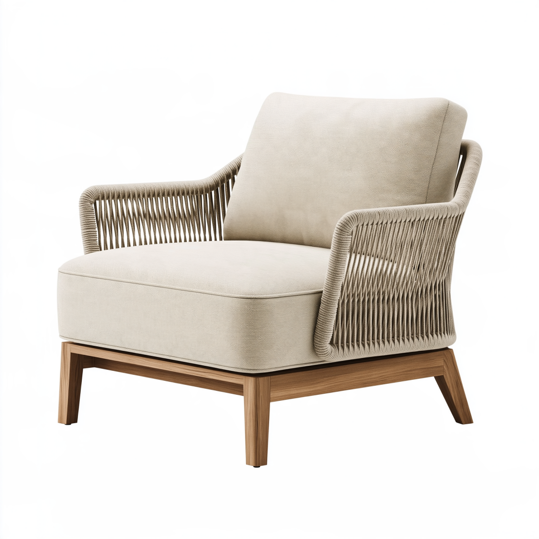 Fauteuil 78 x 78 x 84 cm en bois et cordage beige style contemporain