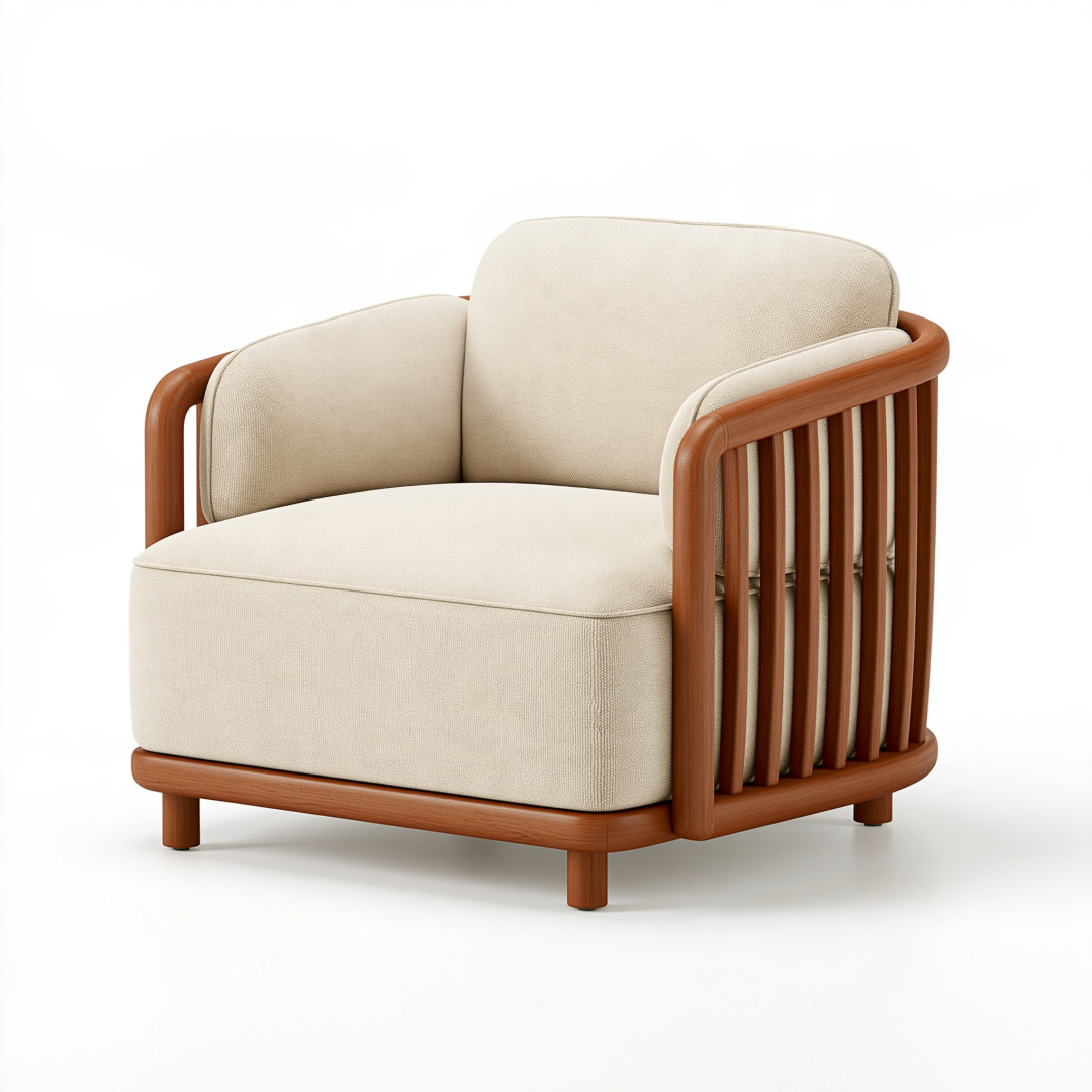 Fauteuil 85 x 80 x 78 cm en tissu beige et bois brun style contemporain