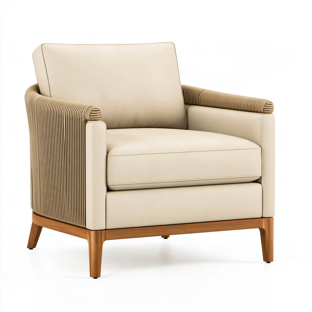 Fauteuil 92 x 85 x 88 cm en tissu beige avec piètement en bois - style contemporain pour salon