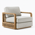Fauteuil 85 x 85 x 80 cm en bois et fibres tressées beige style naturel