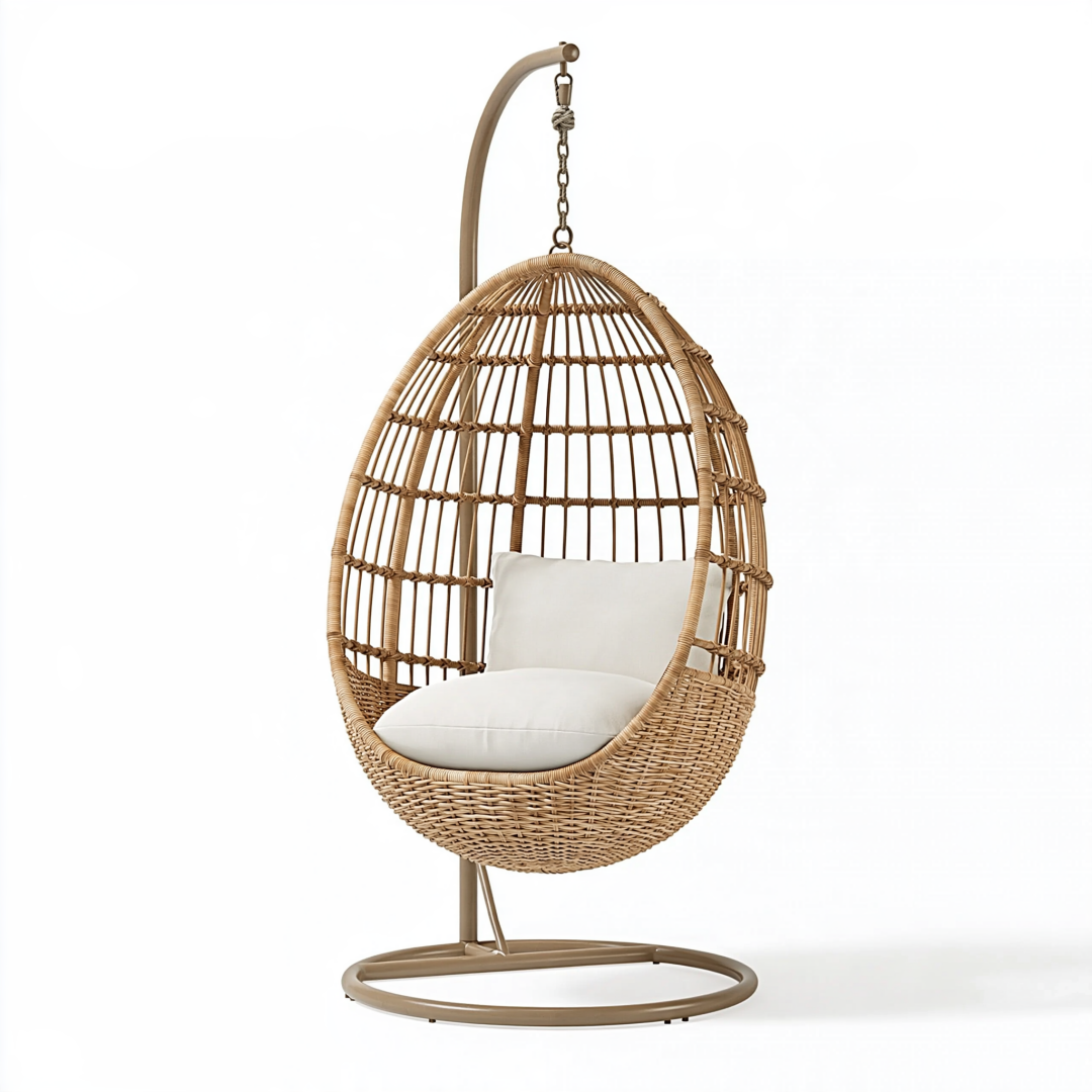 Fauteuil suspendu 110 x 110 x 200 cm en rotin naturel avec support métallique style bohème