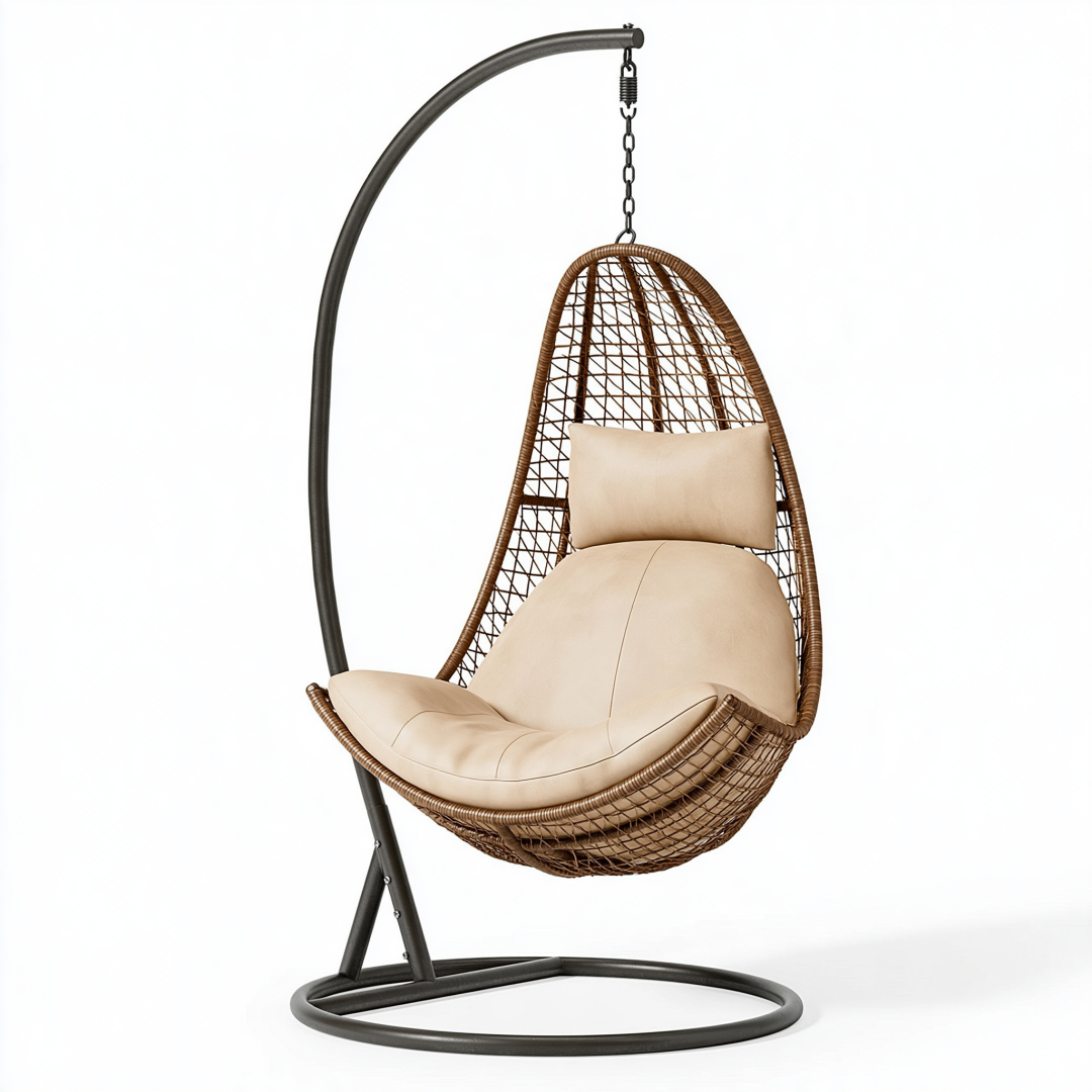 Fauteuil suspendu 105 x 105 x 195 cm en fibres tressées marron avec structure en acier noir style bohème