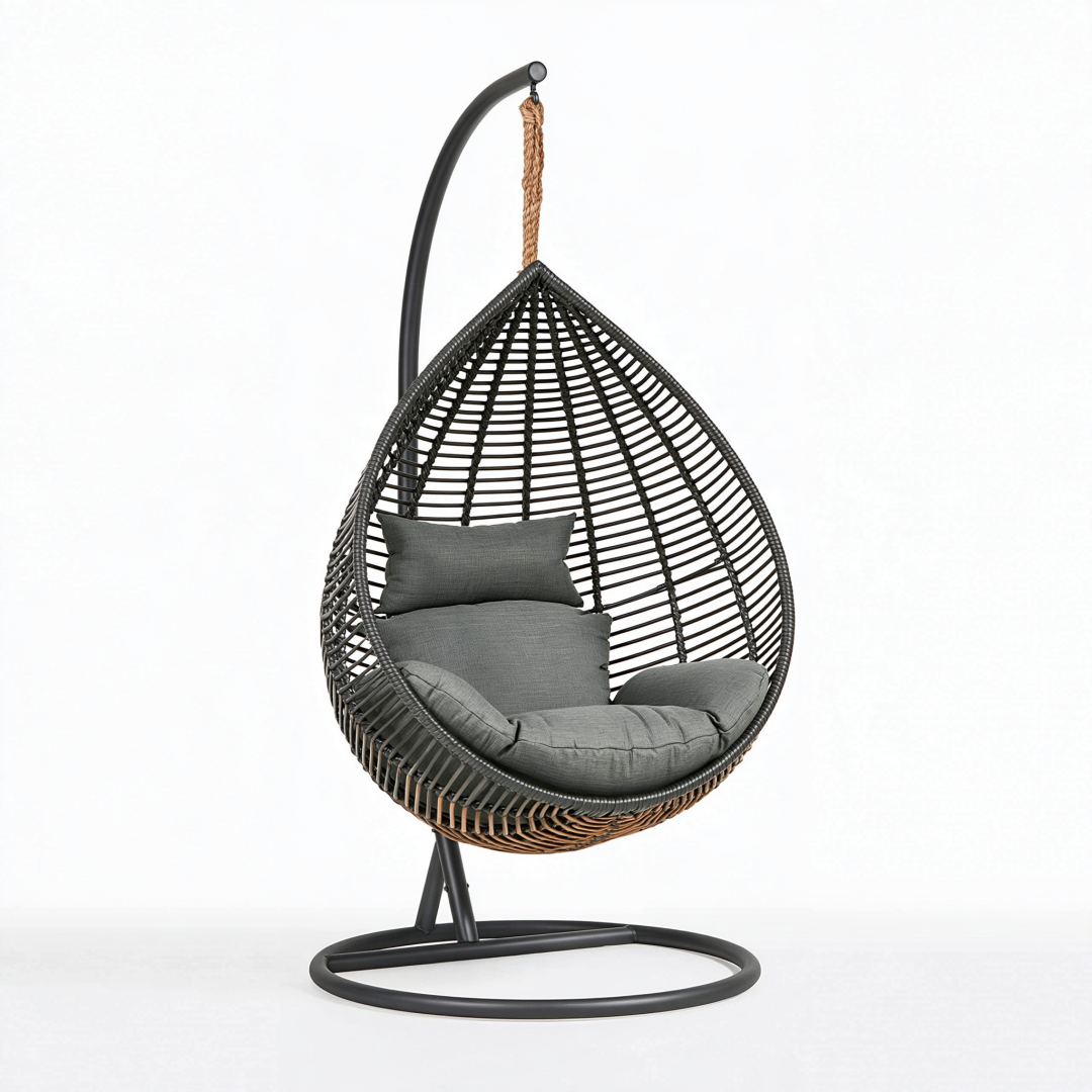 Fauteuil suspendu 105 x 105 x 195 cm en acier et résine tressée noir marron style bohème