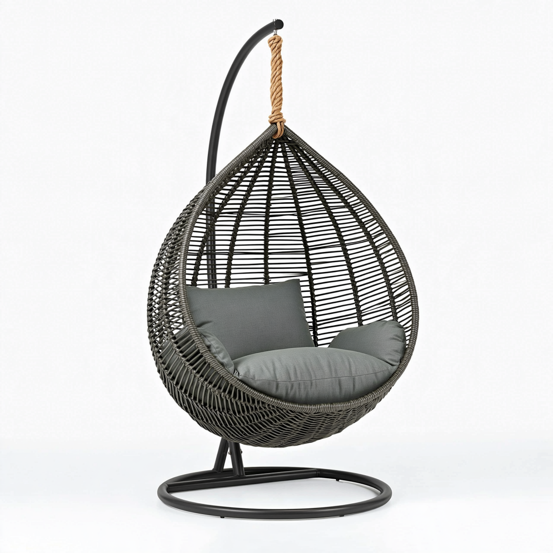 Fauteuil suspendu 100 x 100 x 195 cm en métal et tressage noir pour intérieur style contemporain