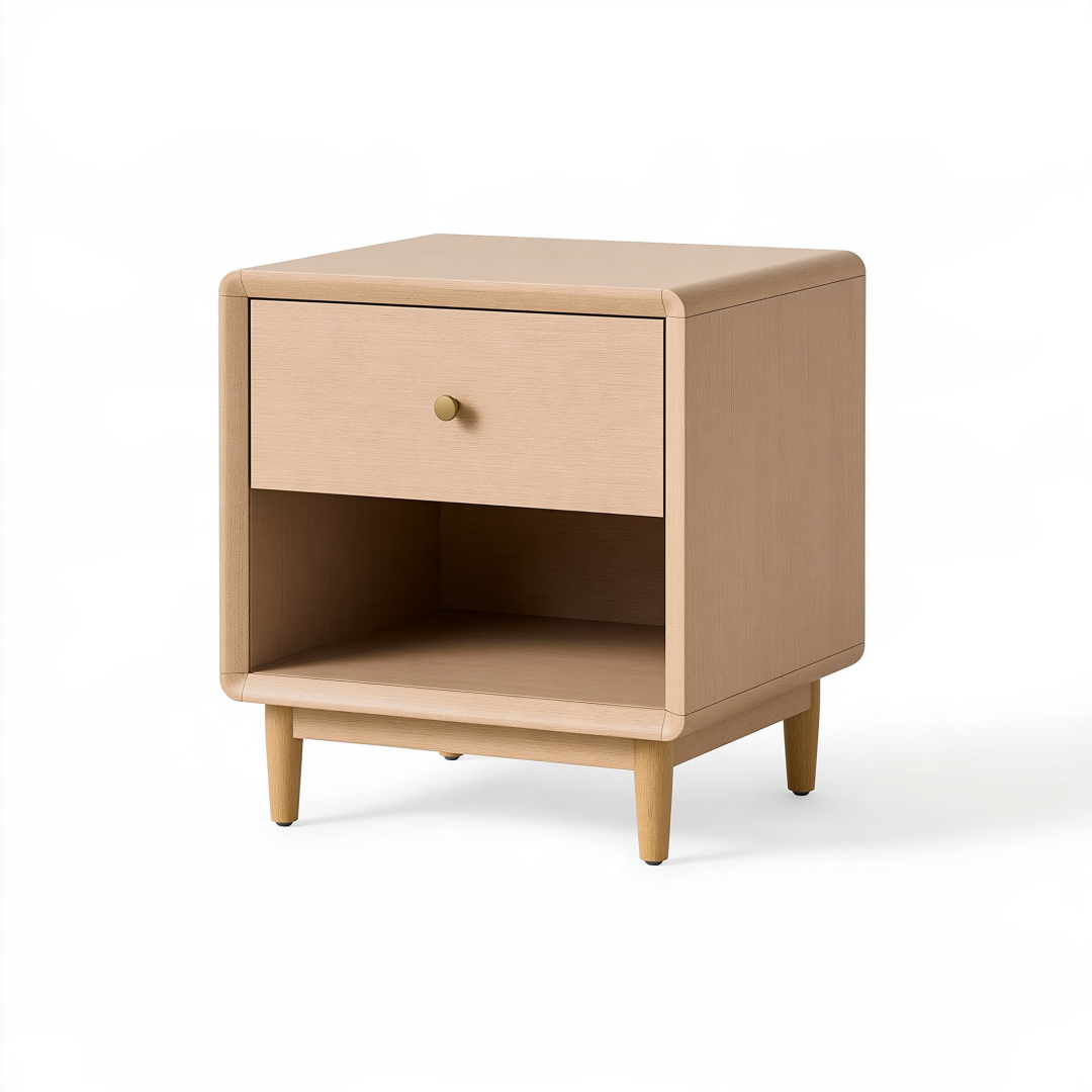 Table de chevet 45 x 40 x 55 cm en bois beige avec tiroir et niche style scandinave