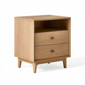 Table de chevet 60 x 45 x 65 cm en bois chêne naturel avec 2 tiroirs style scandinave