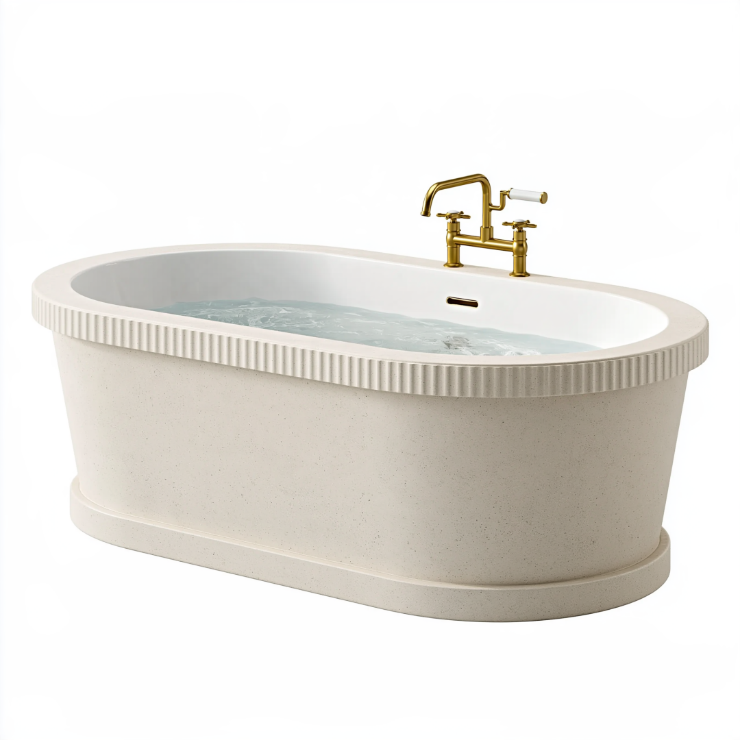 Baignoire îlot ovale 170 x 80 cm en résine minérale blanc cassé style classique