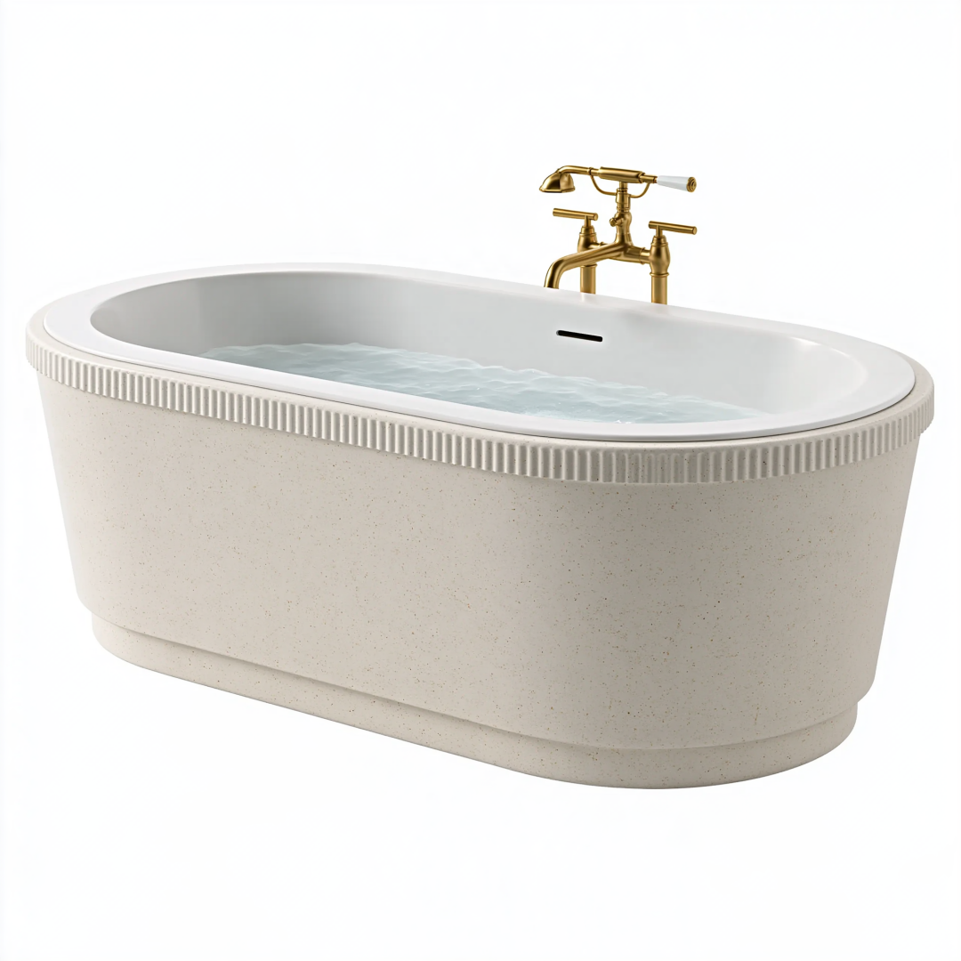 Baignoire îlot 170 x 75 cm en résine minérale blanc cassé style classique